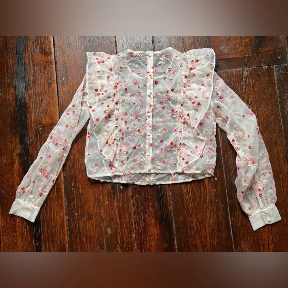 Zara organza sheer long sleeved floral cropped blouse women’s size small - Picture 7 of 9
